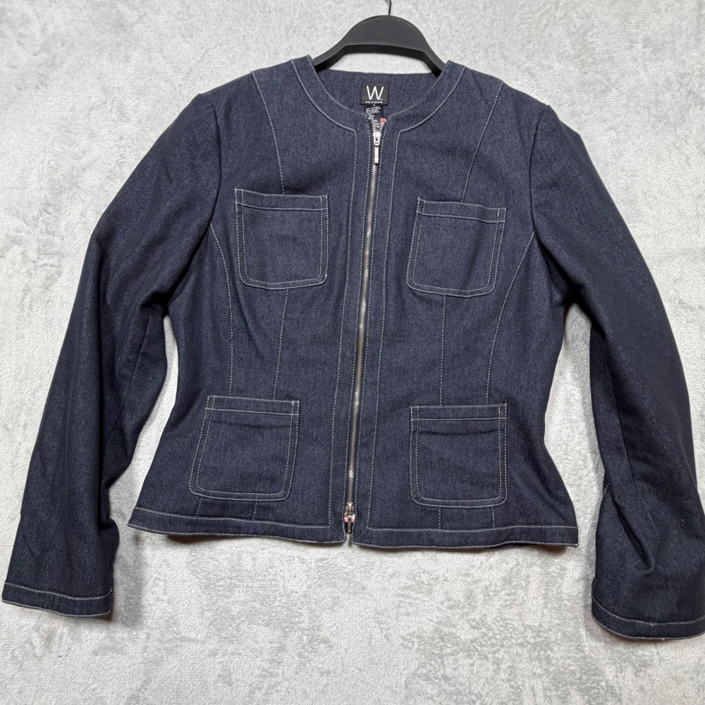 Vintage 2000s Blue Zip Jacket Indie Sleaze Workwear Size 4 Y2K Contrast Stitch